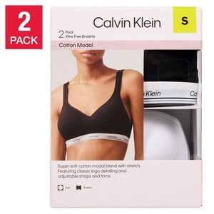 Calvin Klein Women's Wirefree Bra 2-Pack - Small - Wht/Blk 1869167